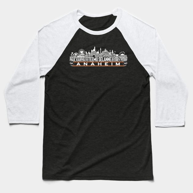 Anaheim Hockey Team All Time Legends, Anaheim City Skyline Baseball T-Shirt by Legend Skyline